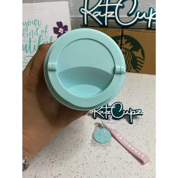 *Sold Out* Starbucks Pink & Green Plastic Tumbler w/Keychain, China - Picture 5 of 8